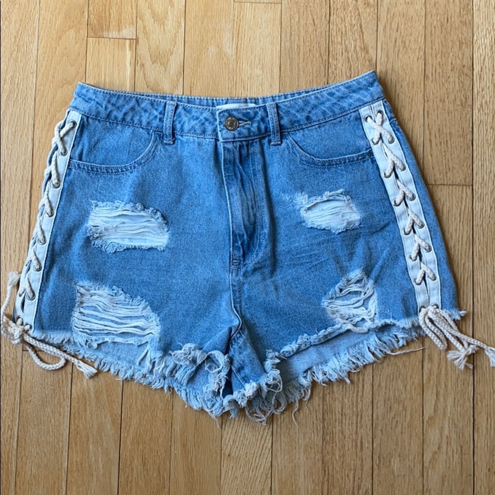 lace-up denim cut offs